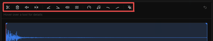 Audio editor toolbar with editing tools